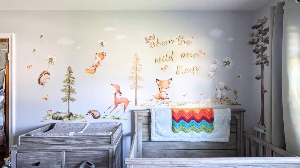 XXL Sticker Set Forest Animals Wall Stickers for Children's Room Dandelion Animals Wall Decal for Baby Room Wall Sticker Decoration Self-Adhesive DK1137