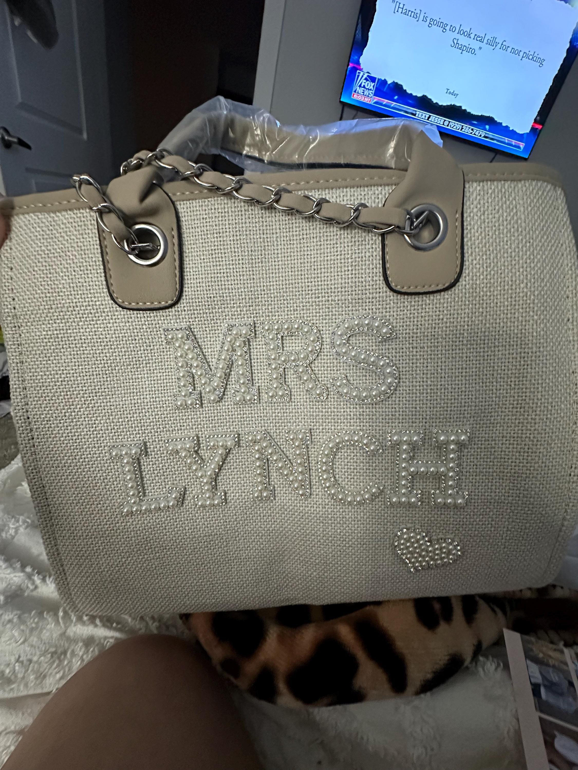 Bride Tote bag, Bridal Gift, Bachelorette bags, Honeymoon beach bag, Mrs Custom Bag, Customized Bride Bags, Bachelorette totes- chain,pearls