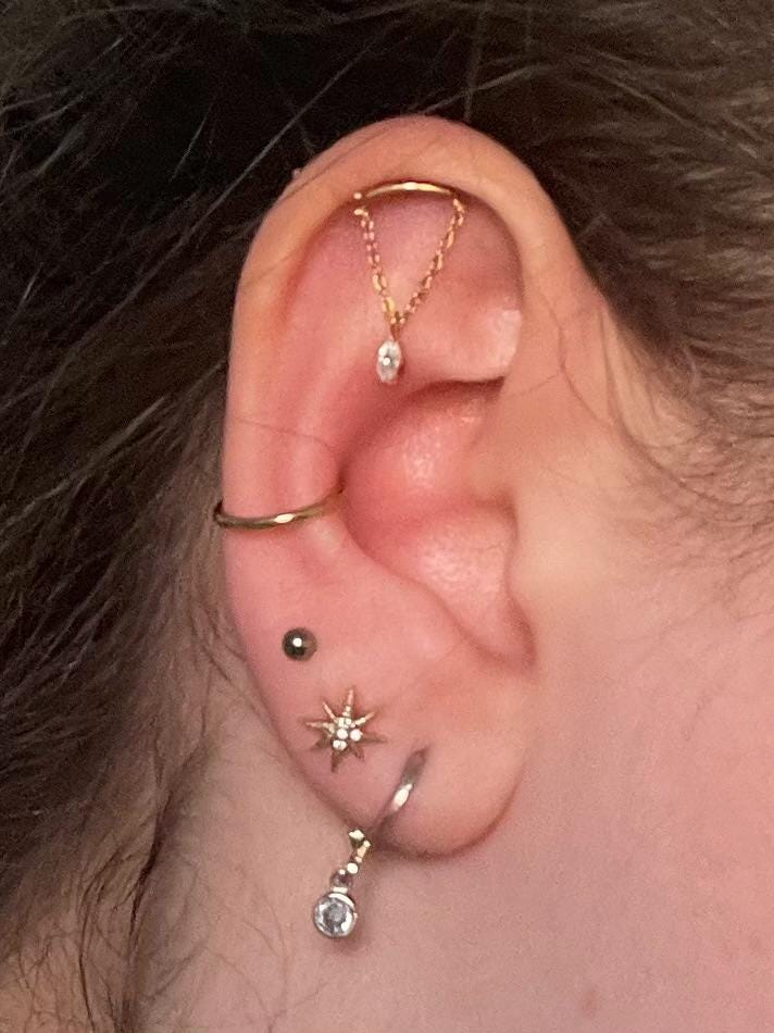 Titanium Vertical Dangle Hidden Helix Piercing, Threaded Flat Back Stud Earrings, Hidden Rook/Cartilage/Conch/Tragus/Helix Drop Earring