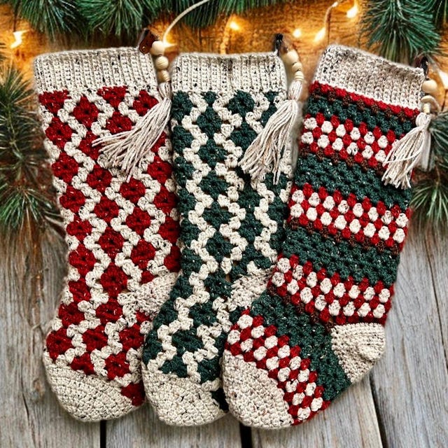 A customer's finished Granny All the Way Stocking Collection Crochet Pattern
