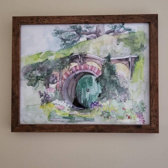 地下の家の絵画、水彩画、ファンタジーアート、ファンタジー絵画、本