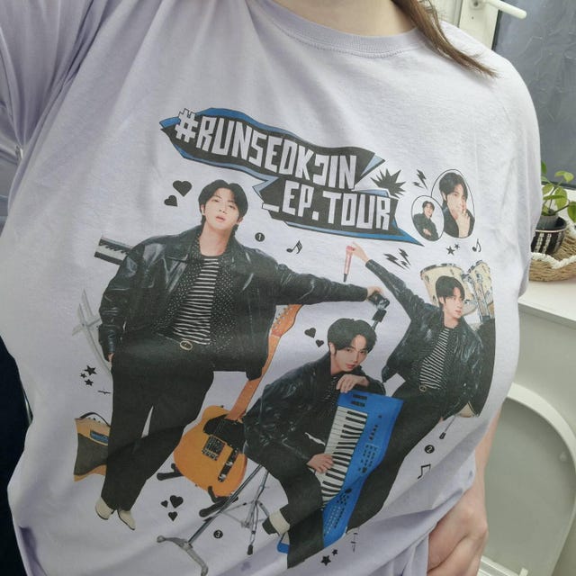 アイドル RUN SEOKJIN T-Shirt (Dark Grey) M Men Seokjin Korean Rapper T-Shirts Kpop Music Tees Summer