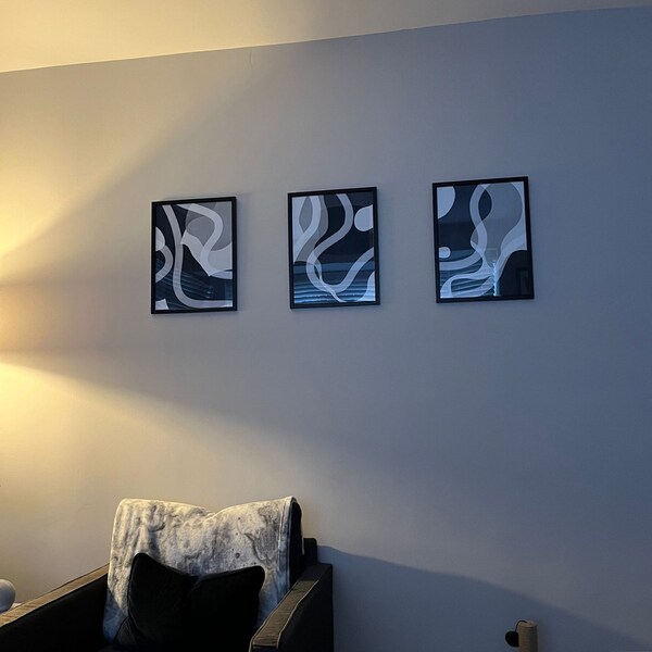 Set of 3 Wall Prints, Modern Art, Blue Wall Prints, Blue Wall Decor