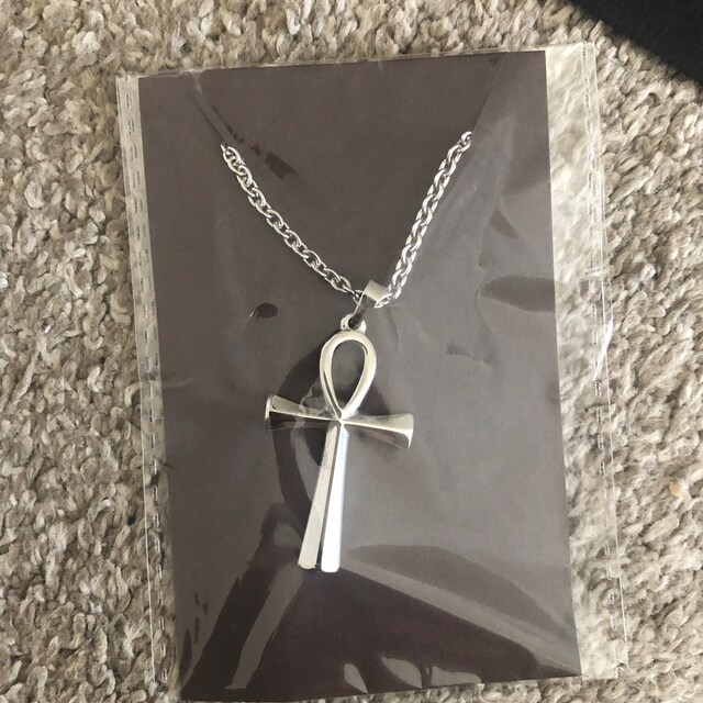 Collier Vintage Pendentif Osiris Ankh - Bijou Ancien, Paris France, Couleur Argenté