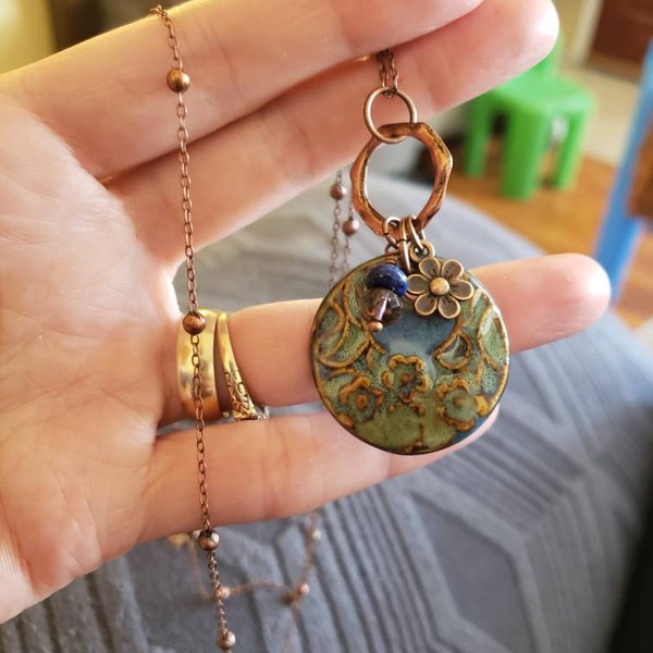 Handmade Ceramic Pom Pom Necklace Hollow Woven Copper Bronze Pendant For Women Everyday Chic main image 1