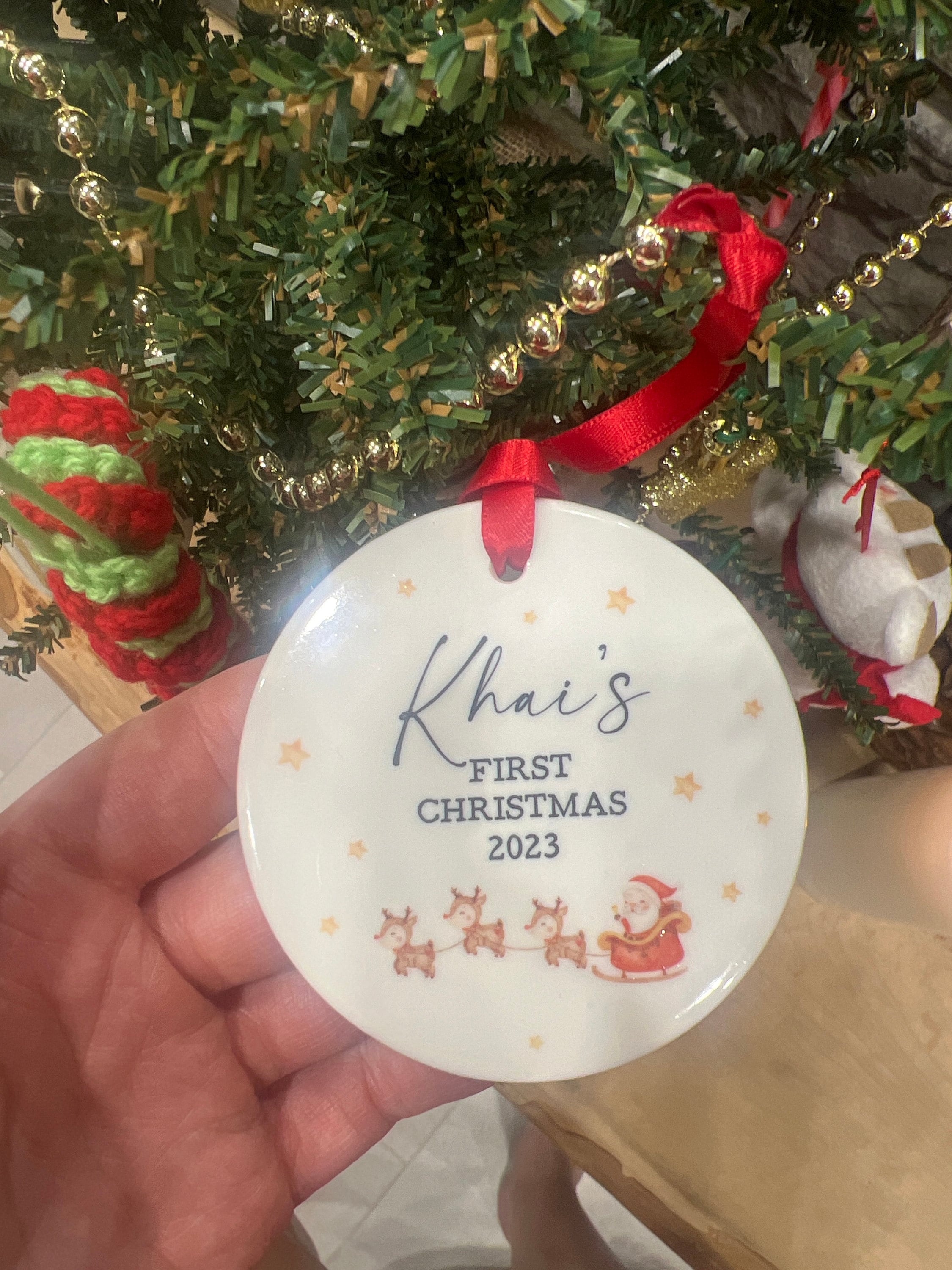 Babies First Christmas Bauble, Personalised first Christmas bauble, new baby bauble, First Christmas Gift, Personalised Santa Tree Decor
