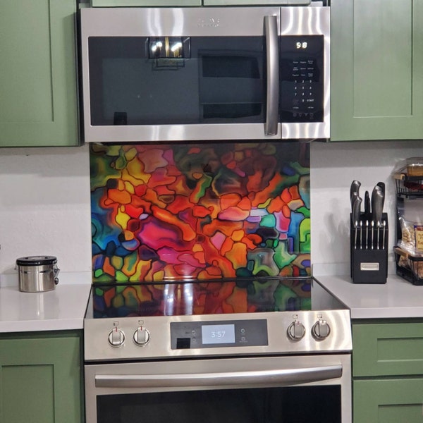 Stove Backsplash Glass Panel, Kitchen Wall Decor, Stove Top Back Cover ...