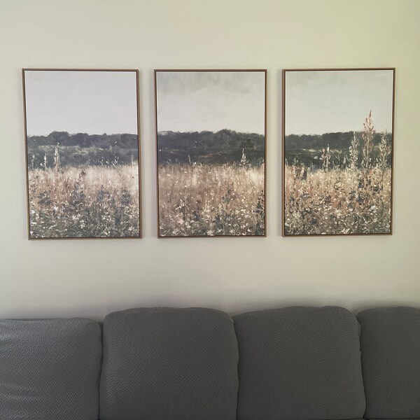 3 Piece Canvas Wall Art Set, Landscape Wall Art Wildflower Field Oil ...