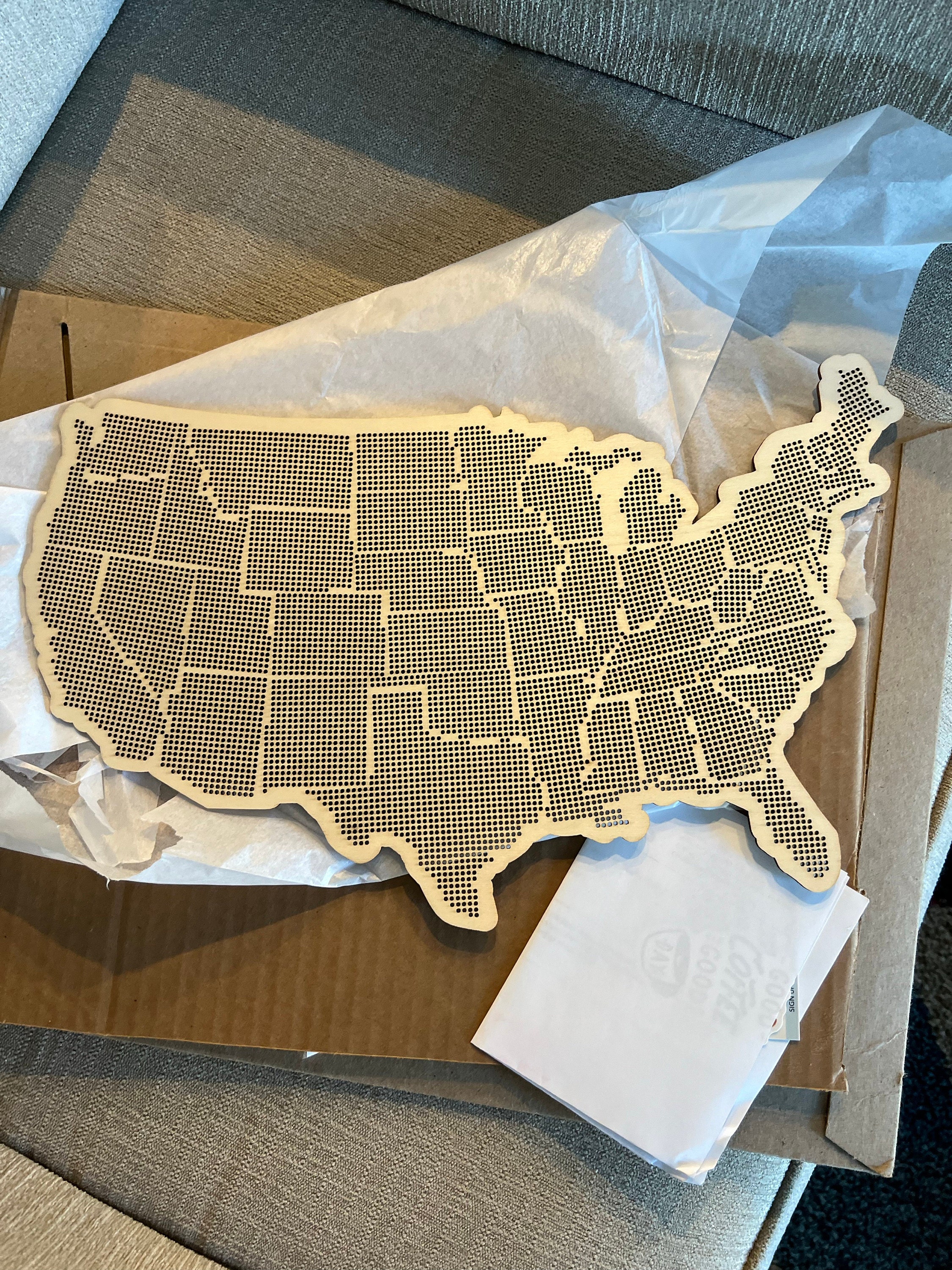 Stitchable Wooden US State Map | Cross Stitch & Embroidery United States Perforated Wood Map | Plywood Needlepoint Wedding or Moving Gift