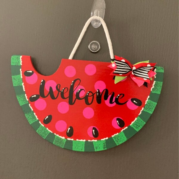 WELCOME Red Watermelon SIGN Wall Art Door Hanger Plaque Pool Backyard ...