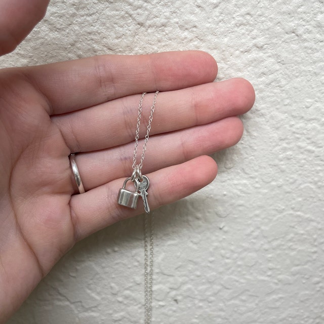 Small Lock and Key Necklace, Sterling Silver Padlock