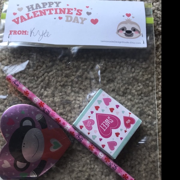 PRINTABLE Valentines for Kids Valentine Cards Treat Bag Toppers Sloth ...
