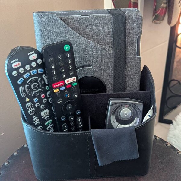 Personalized Hand Crafted Leather Remote Caddy, Desk Organizer With ...