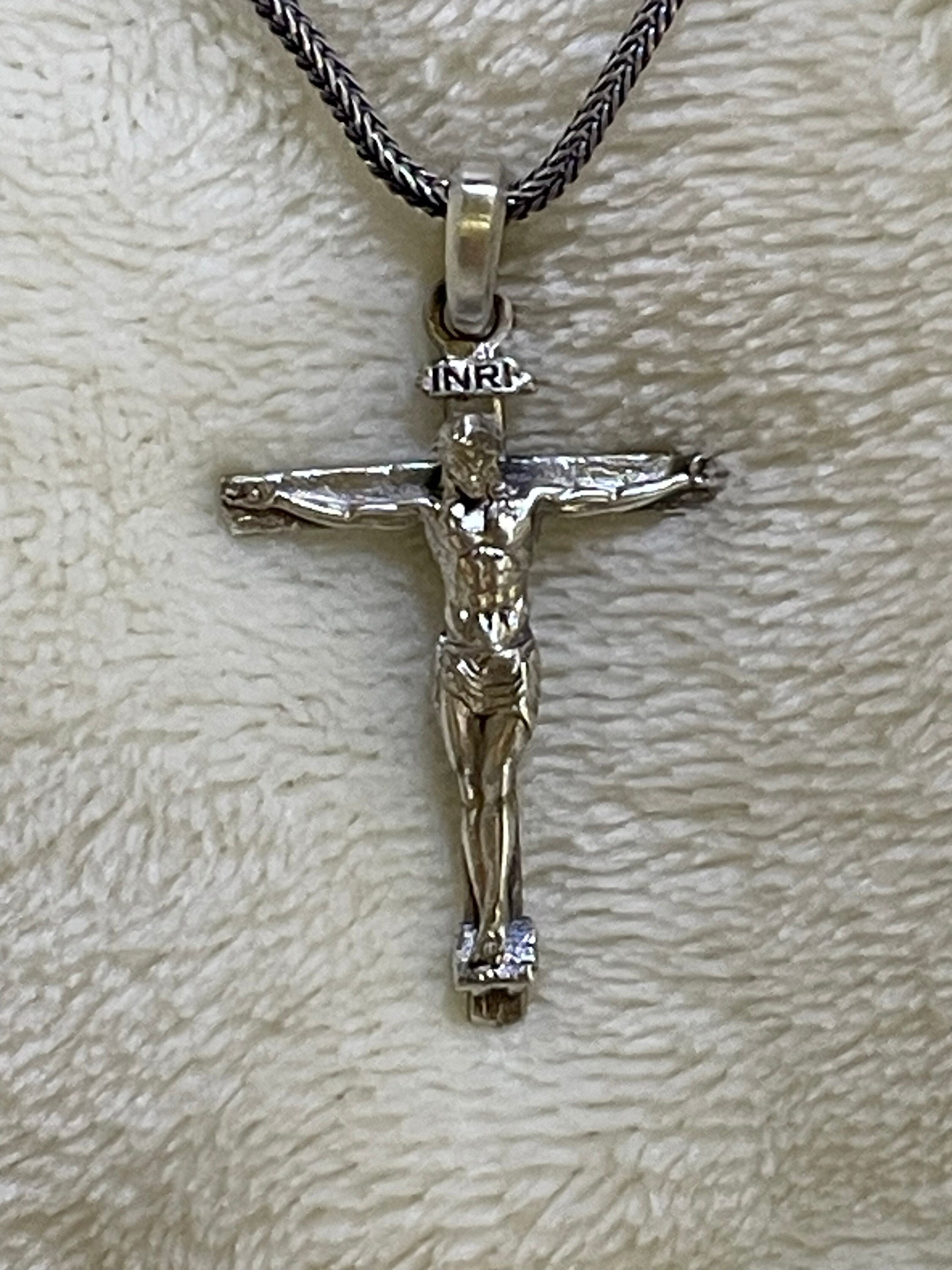Handmade Silver Jesus Crucifix Necklace,3D Jesus Relief Cross Savior Pendant,Engraved Jesus Religious Charm,Silver Man Necklace,Gift For Men