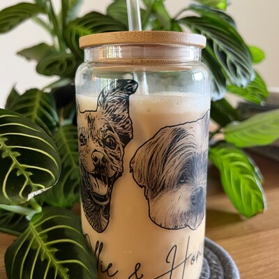Custom Dog Beer Can Glass With Bamboo Lid, Dog Mom Glass Mug, Dog Lover ...