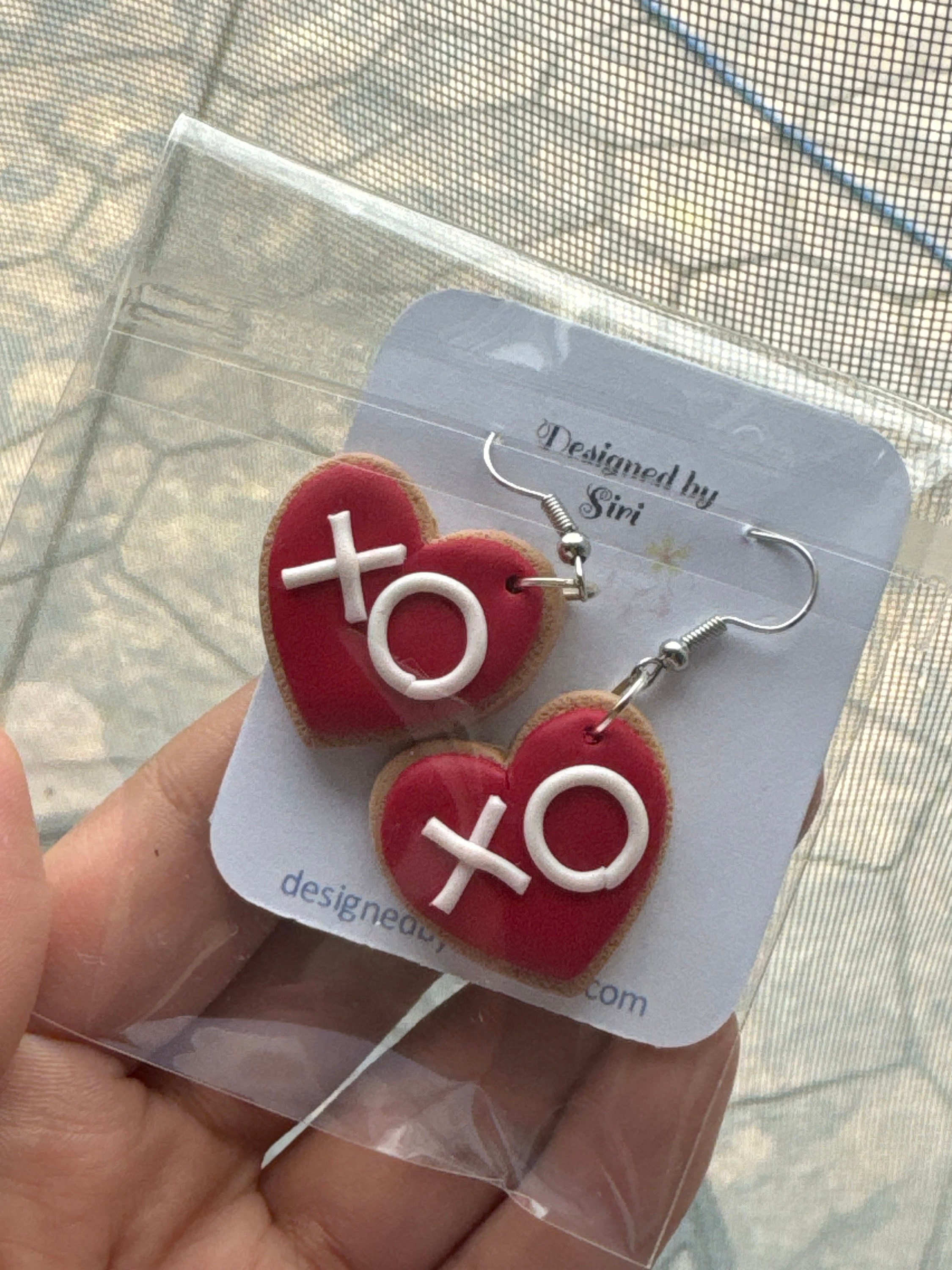 Valentines Day Earrings Polymer Clay Earrings Red pink Heart Cookie Love Earrings Light Weight Fish Hook Wires Sweater Mason Jar Earrings