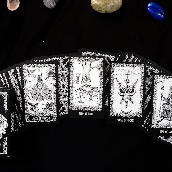 A beautifully illustrated tarot deck with intricate details and vibrant colors