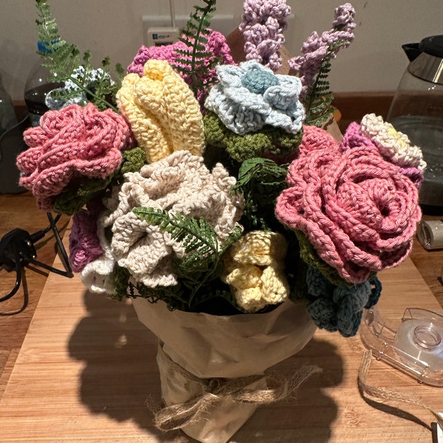 CrochFlower Crochet Flower Bouquet Floral Arrangement Cute Gift for He