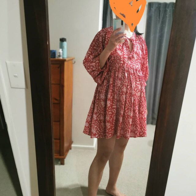 Red Floral Block Print Soft Cotton Summer Dress, Kyra Midi