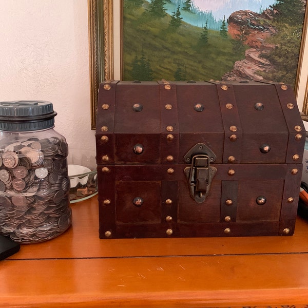 Dark Brown Wooden Treasure Chest With Metal Studs - Etsy