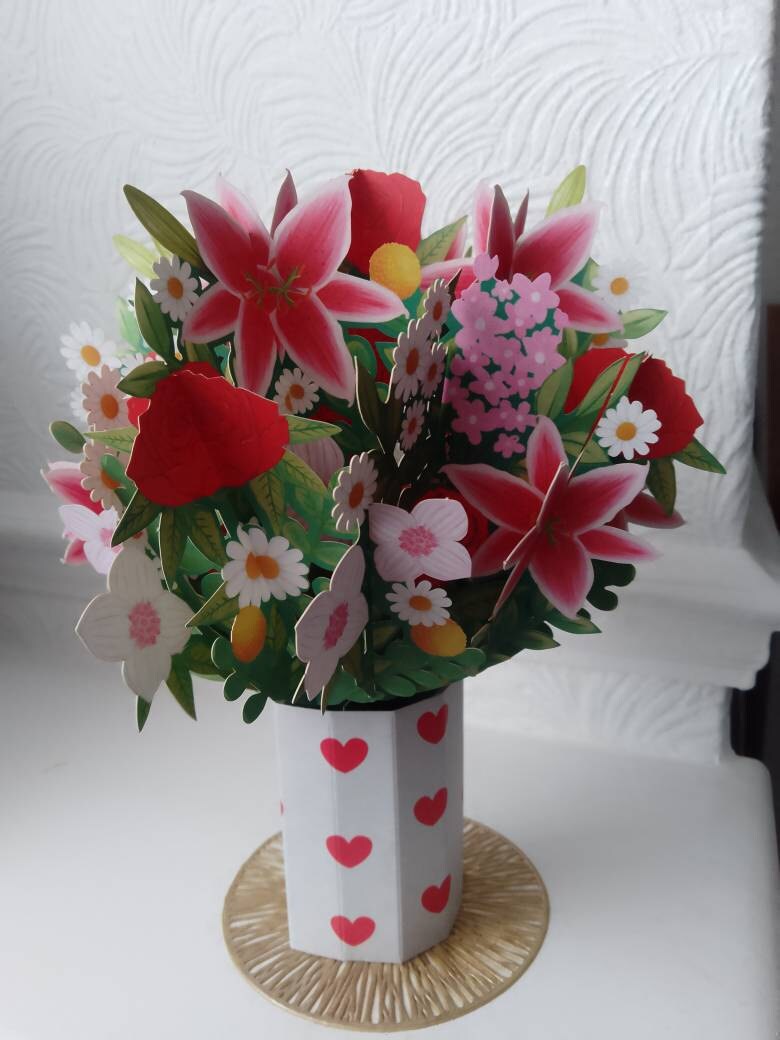 Cherry Bouquet - Pop Up 3D Card Father&#39;s Mother’s Day Birthday Valentines Wedding Anniversary Thank You Keepsake Blossoms will Last All Year