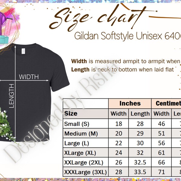 Gildan 64000 Size Chart Unisex Gildan T-shirt 64000 Size Chart in ...