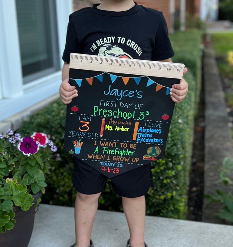 First Day of School Sign, Back to School Chalkboard, Reusable 1st Day Board, Last Day, Kindergarten, First Grade, Preschool, Ruler, BloomOwl