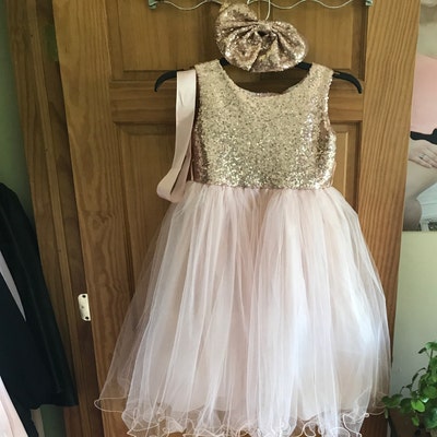 Sleeveless Rose Gold Sequence Bow Flower Girl Wedding Birthday - Etsy