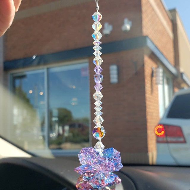 Purple Crystal Suncatcher Prism Cluster Made w / Swarovski Crystals, 2  longueurs pour voiture ou fenêtre de maison AURA PURPLE -  France