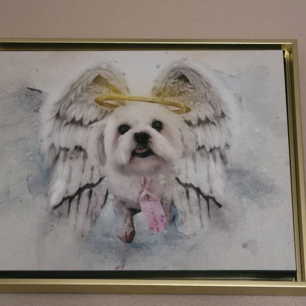 Pet Loss Memorial Portrait With Angel Wings and Halo,deceased Pet, Dog ...