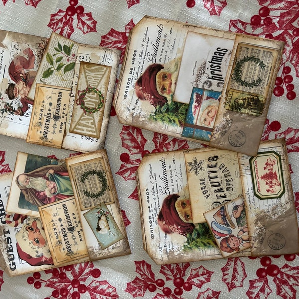 Christmas Santa Shabby Receipt Pocket Tags, Loaded Envelope, Junk ...