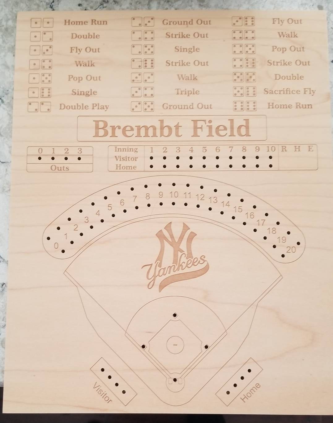Baseball Board Game - Personalized, Maple, Custom, College, MLB, School Dice game