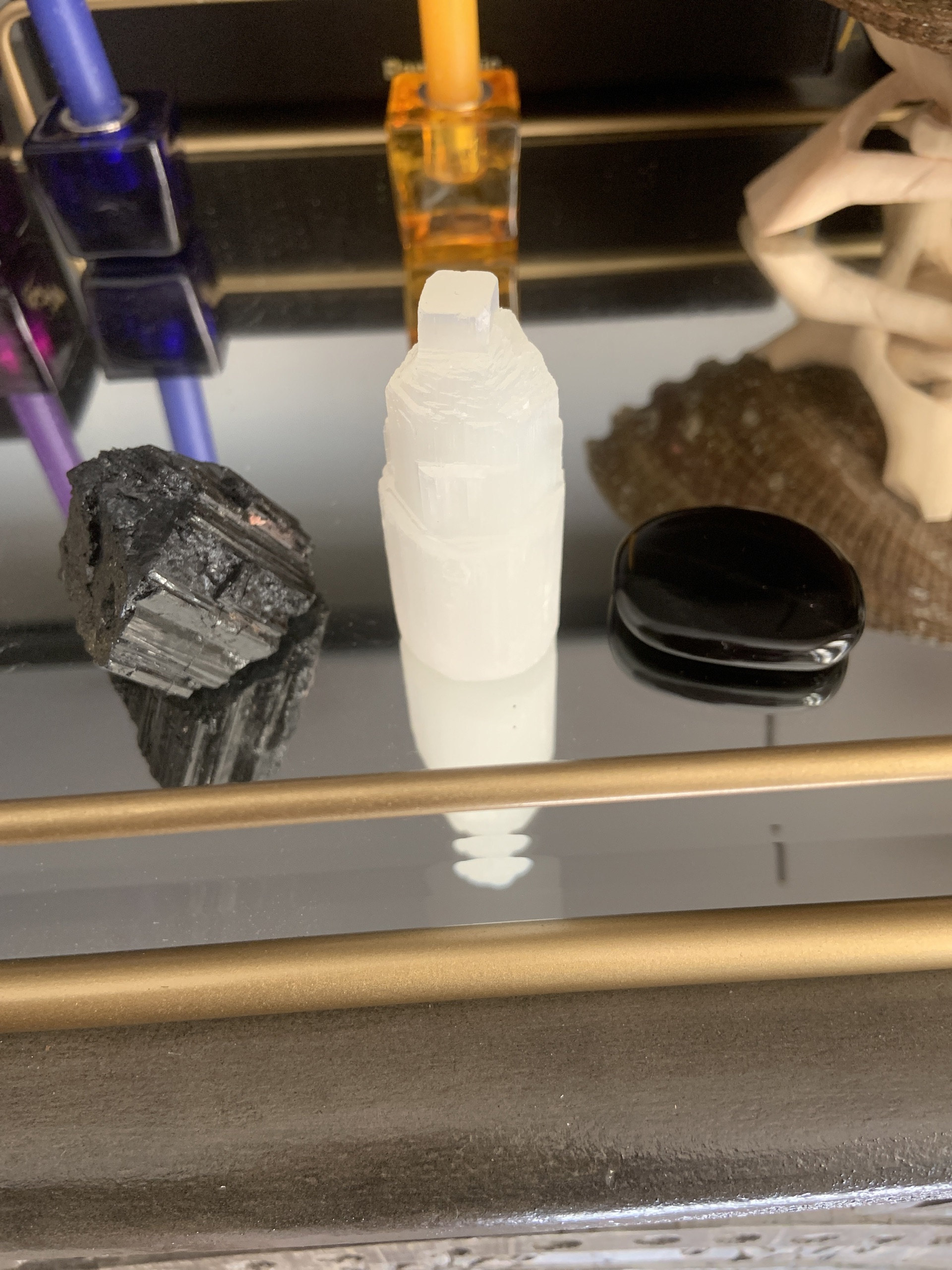 2 Selenite Towers & 2 Extra Grade Black Tourmaline Logs: Home Protection Kit