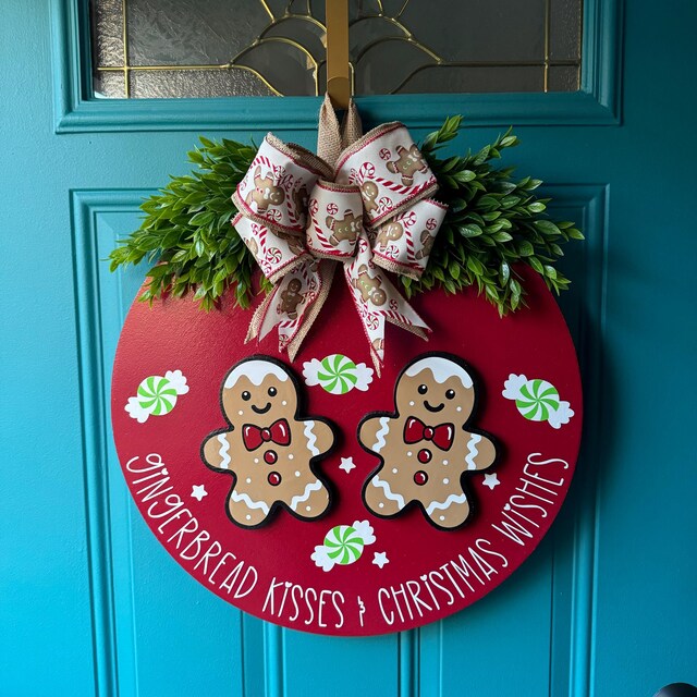 Gingerbread House Wreath - 50cm Front Door Decor Sign, Outdoor