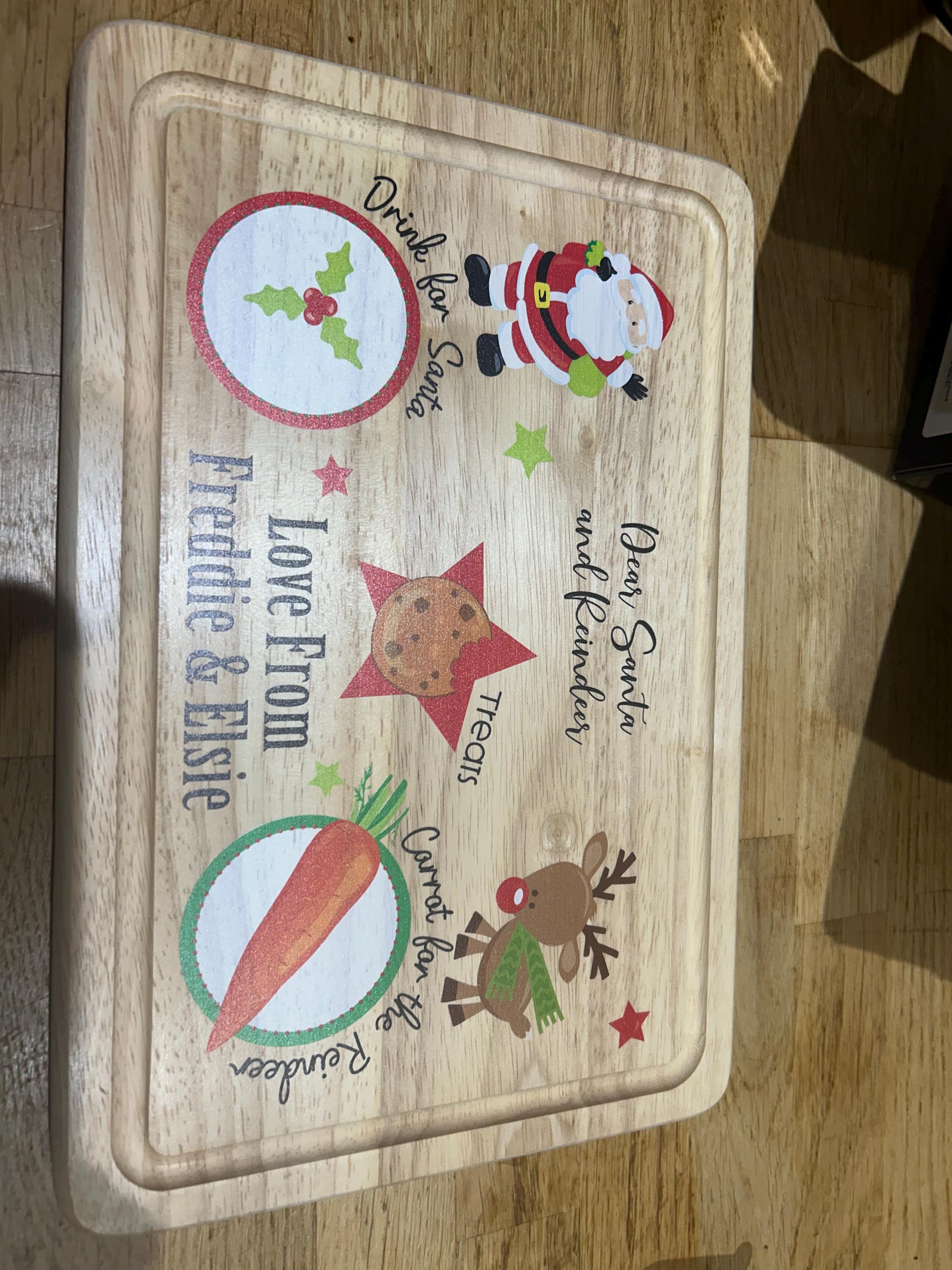 Personalised Christmas Eve Santa Treat Wooden Board, Cookies and Milk for Father Christmas