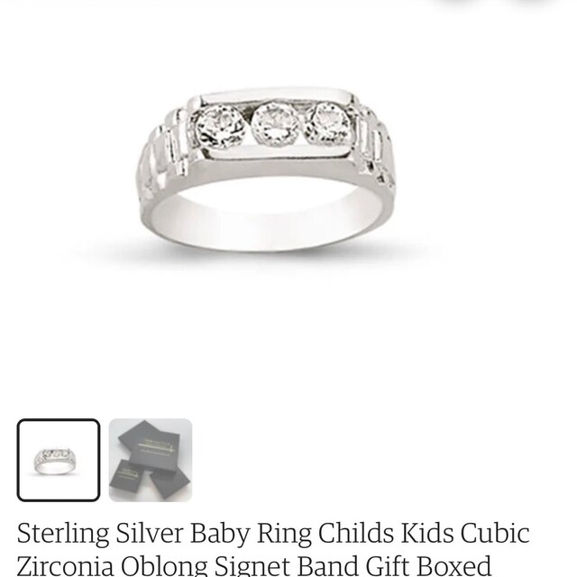 Sterling Silver Baby Ring Childs Kids Cubic Zirconia Oblong
