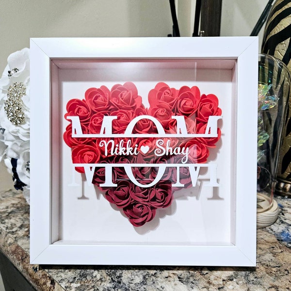 Personalized Flower Shadow Box Custom Name & Text Heart Rose Frame ...