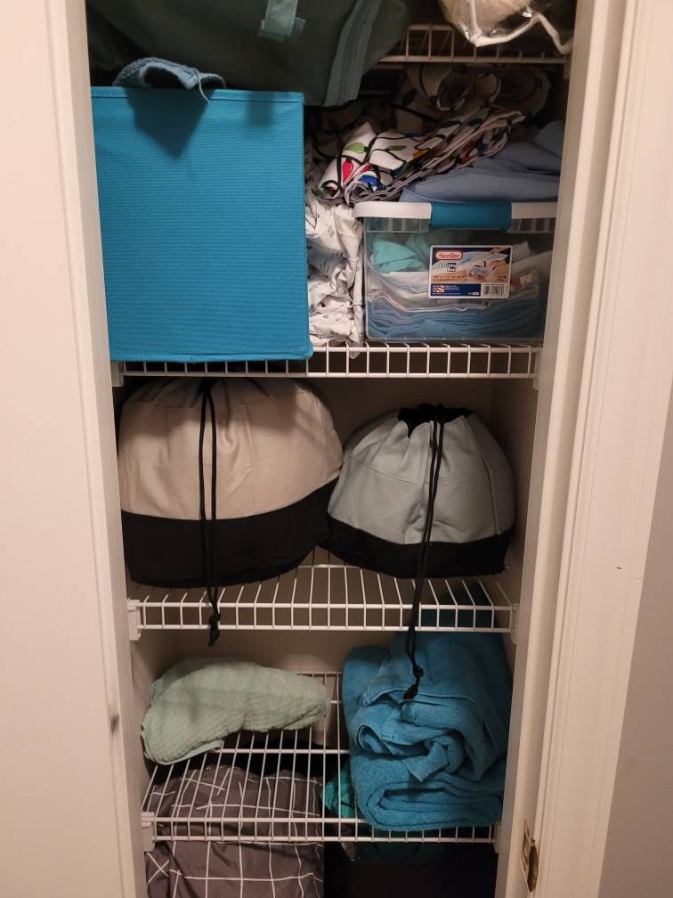 Original Creators of Bed Sheet Storage bags.  Organize your Linen Closet in Minutes. Designed for sheets, blankets, bedding, and clothing.