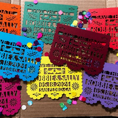 White Table Numbers in Papel Picado Style With Metallic Look and Love