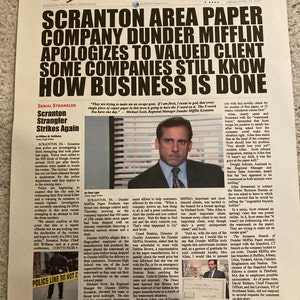 The Office Scranton Times Newspaper Headline Poster Dunder Mifflin