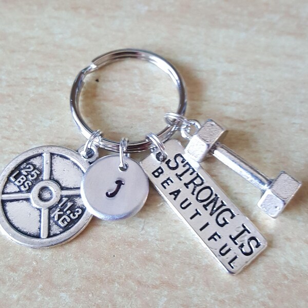 Fitness Keyring, Gym Keychain, Weightlifting Keyring, Initial Keyring ...