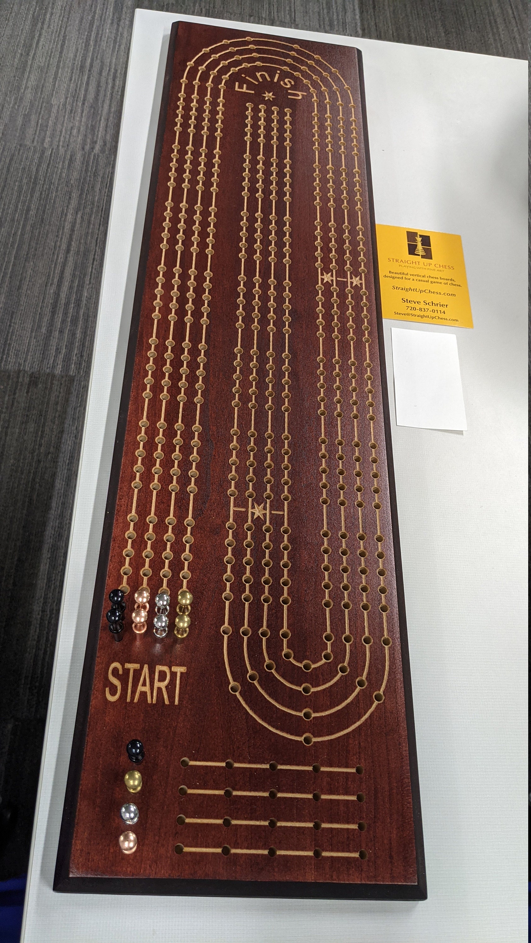 4 Person Extra Large Cribbage Board with Large Metal Pegs,   ***  FREE SHIPPING in Continental USA  ***
