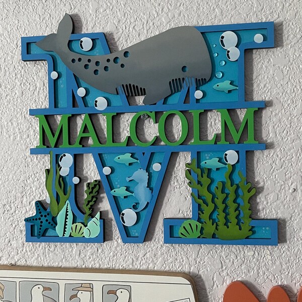 Whale Wooden Personalised Letter Wall Art- Hand Painted in Any Colours ...