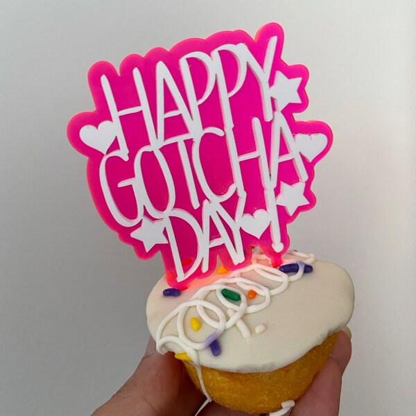 Happy Gotcha Day Cake Topper - Glitter Adoption Anniversary Decor With Acrylic Stick