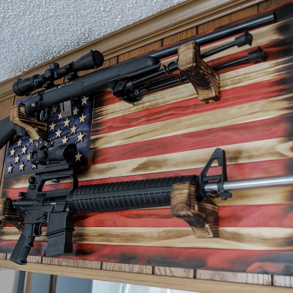 Rustic American Flag Double Gun Rack, Wooden Wall Decor (36x20) - Etsy
