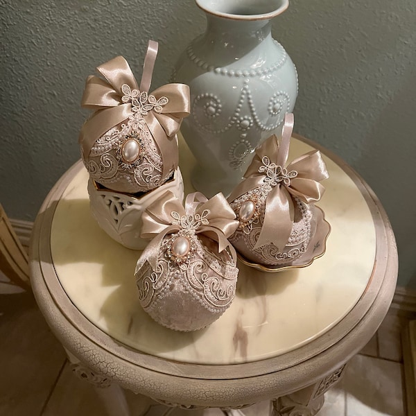 Beige - Handmade Christmas Ornament Ball Hanging 07
