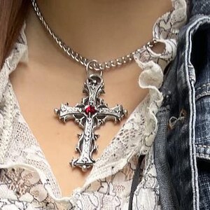 Elmina's Cross Gothic Necklace With Gemstone - Etsy