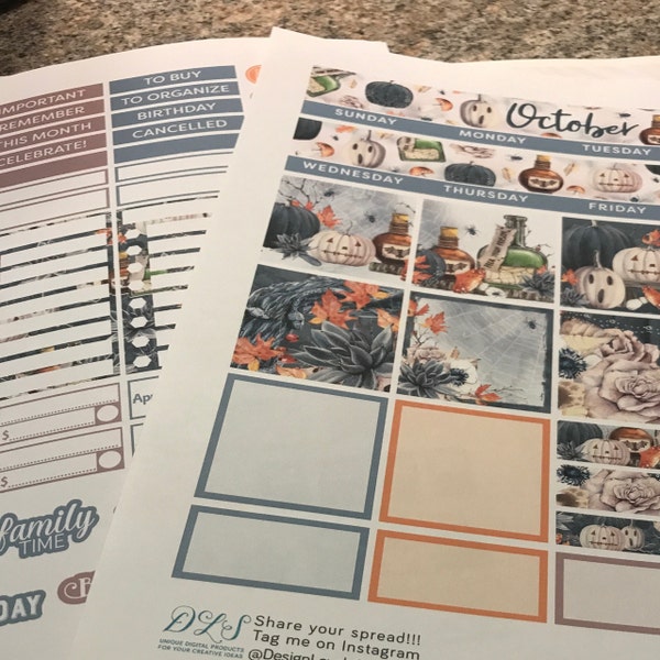 Printable October Monthly Kit, Big Happy Planner October Stickers Kit ...
