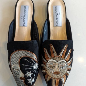 Witchy Embroidered Moon Sun Mules, Witchy Shoes, Witchy Clothing, Witch ...