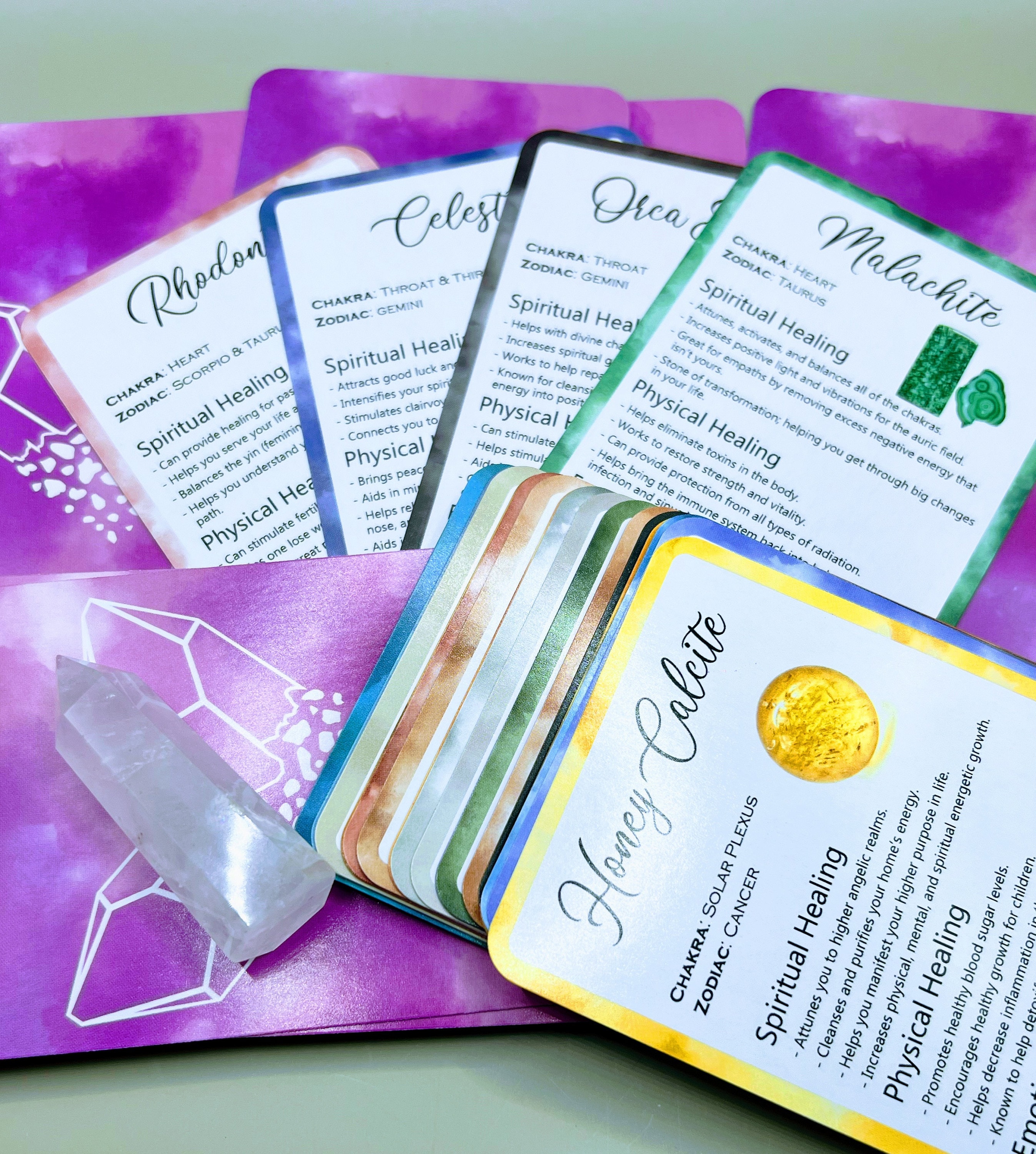 Intuitive 60 Card Crystal Deck - Made By Rachel - Healing Information Cards- Used like Tarot, Oracle or Angel Cards
